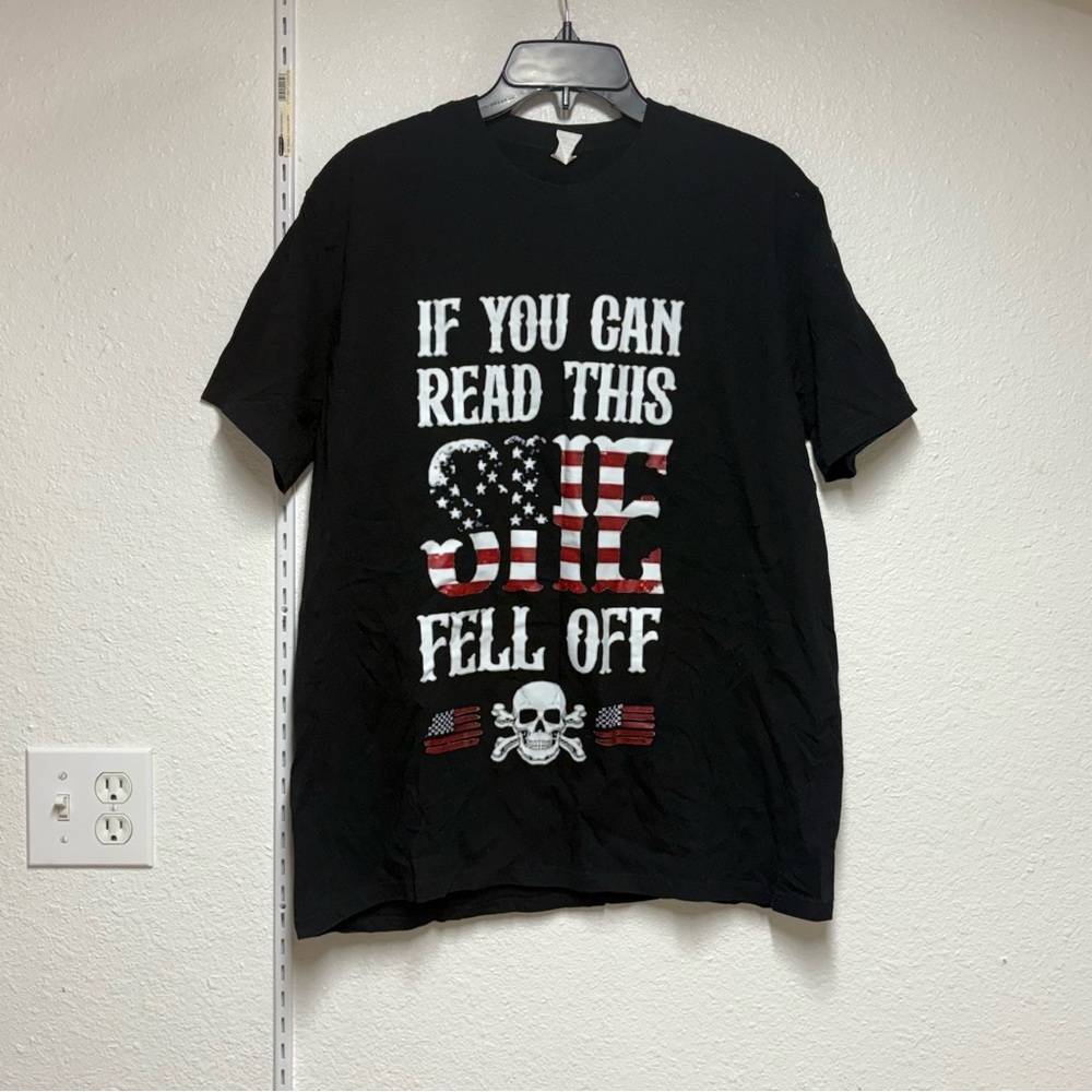 Patriotic Black Graphic Tee with Skull Design